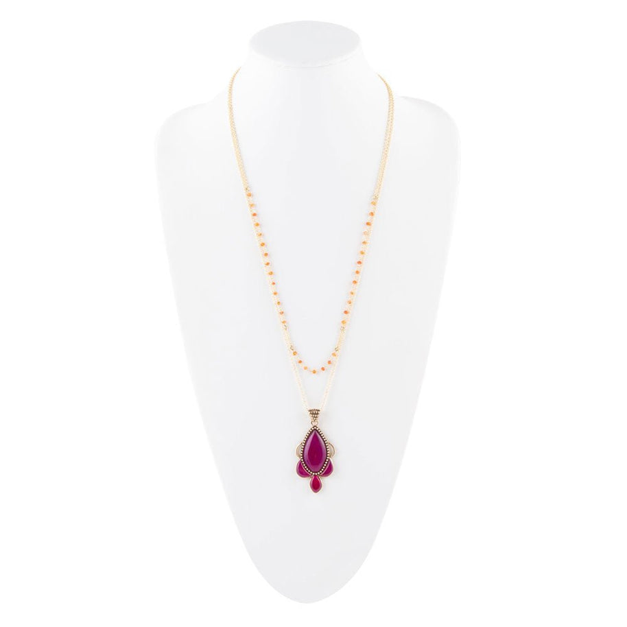 Neims Pink Carnelian Golden Pendant Necklace