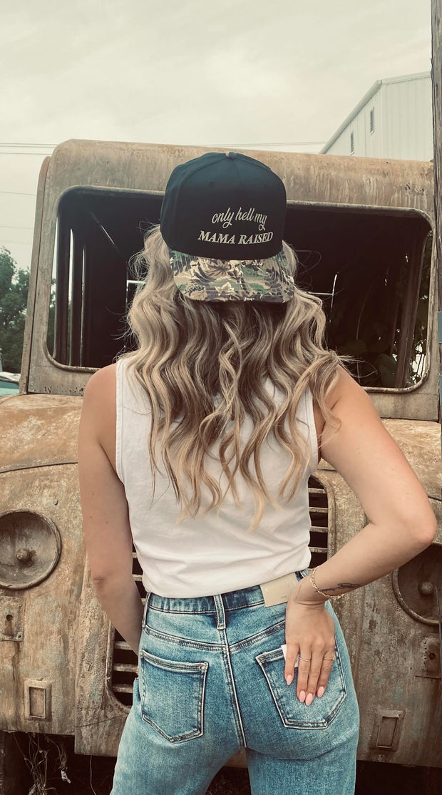 Only Hell My Mama Raised Trucker Hat, Mad Hatter