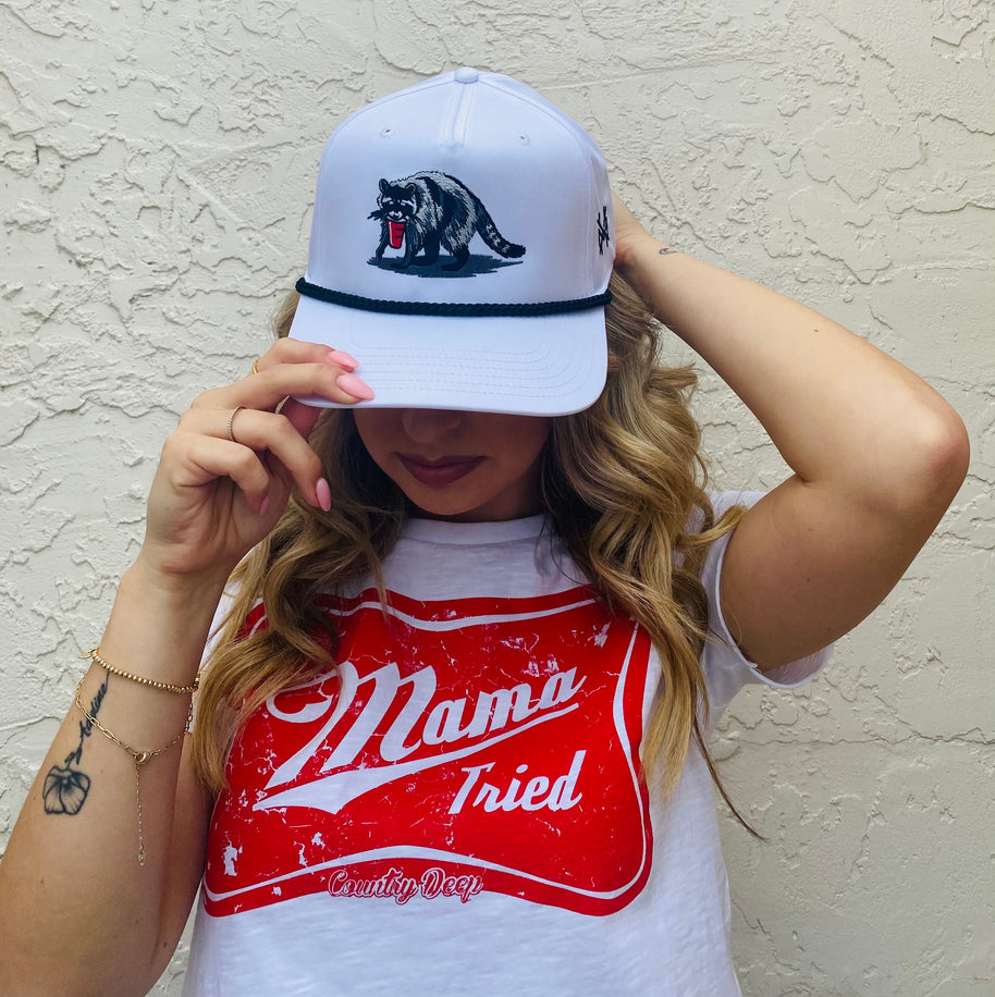 Party Animal Trucker Hat: Retro White with Black Rope