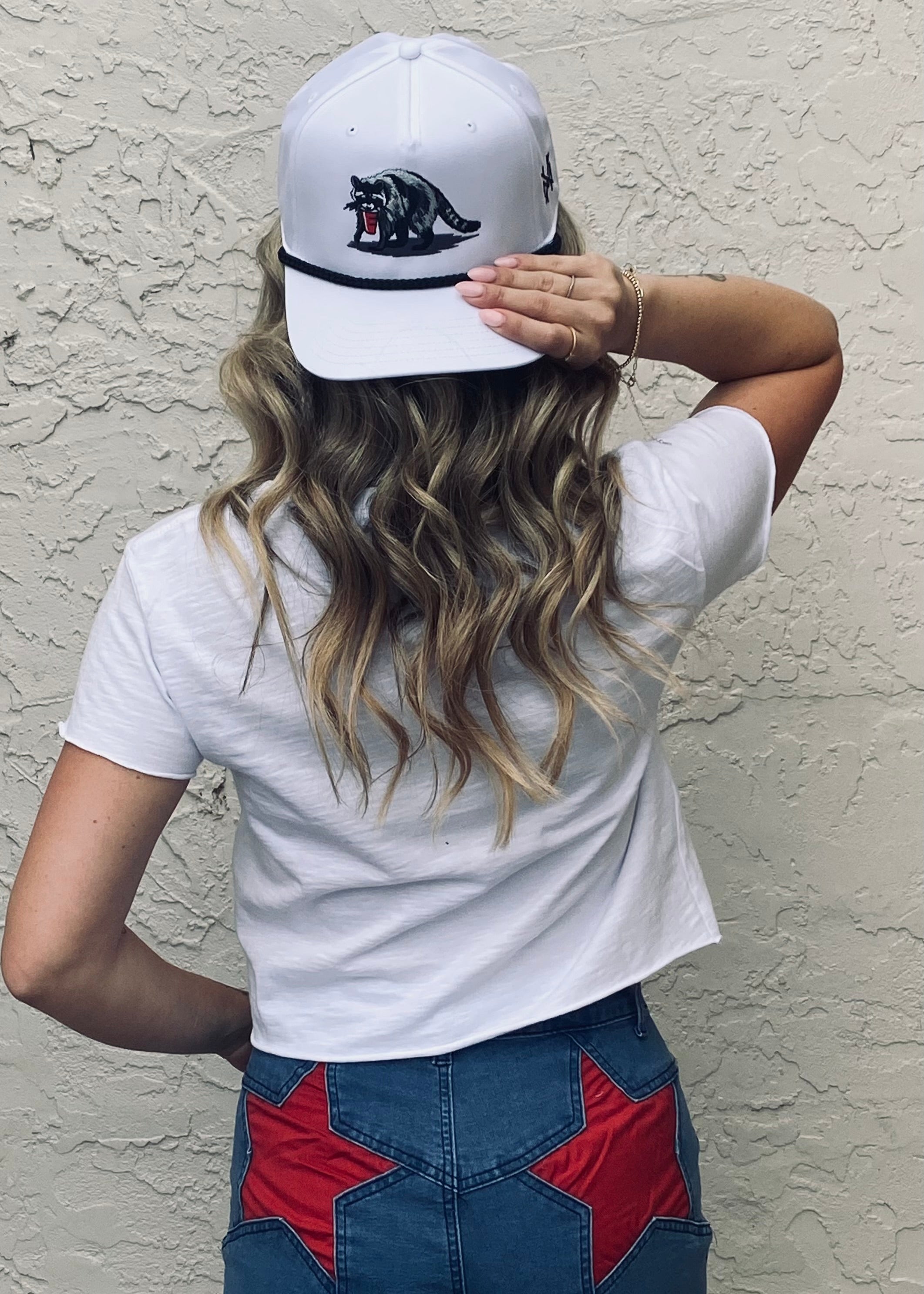 Party Animal Trucker Hat: Retro White with Black Rope