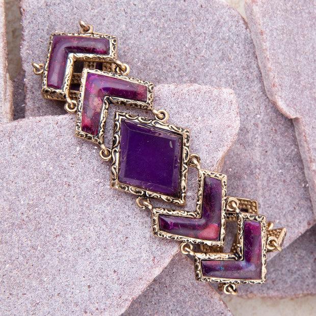 Pointedly Purple Turquoise Golden Link Bracelet
