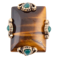 Prismatic Brown Tiger's Eye Statement Golden Ring