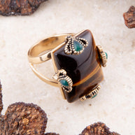 Prismatic Brown Tiger's Eye Statement Golden Ring