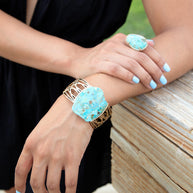 Refined Blue Turquoise Golden Statement Ring
