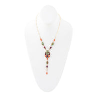 Regalia Blue Turquoise Purple and Orange Coral Golden Y Necklace