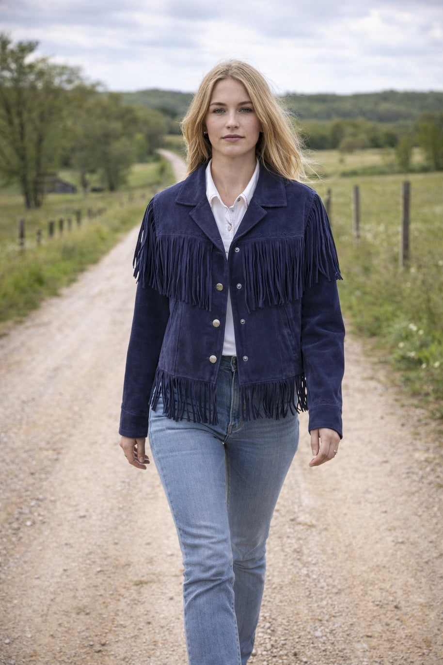 Blue Suede Fringe Jacket
