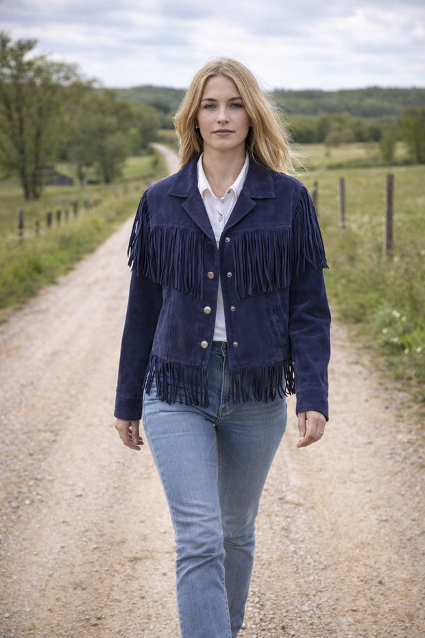 Blue Suede Fringe Jacket
