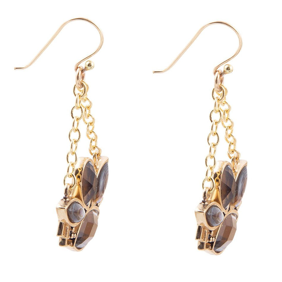 Tribecca Blue Abalone Black Smoky Quartz Golden Drop Earrings