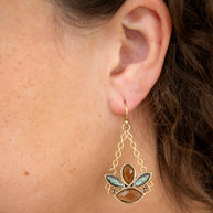 Tribecca Blue Abalone Black Smoky Quartz Golden Drop Earrings