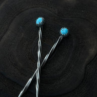 Turquoise Sterling Silver Cowboy Toothpick - Hat Pin