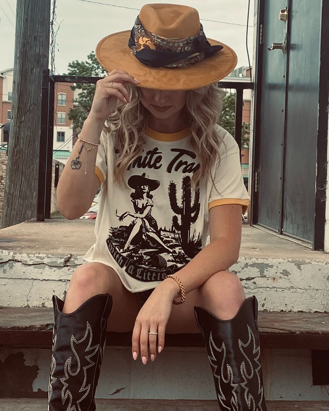 White Trash Ringer Crop T-shirt