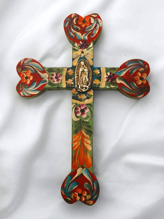 Hand-Painted Mexican Heart-Shaped Wall Cross