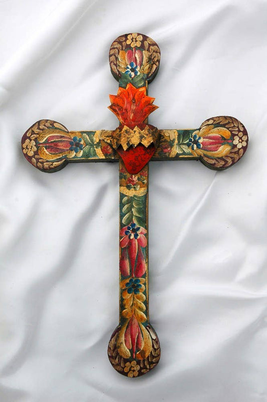 Mexican Flaming Heart Wall Cross Accent