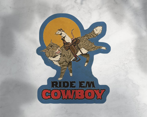 Ride Em Cowboy: Mouse and Cat Cowboy Sticker