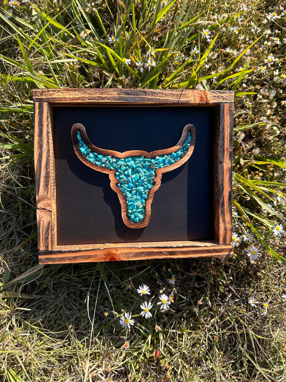 Handmade Small Bullskull with Turquoise