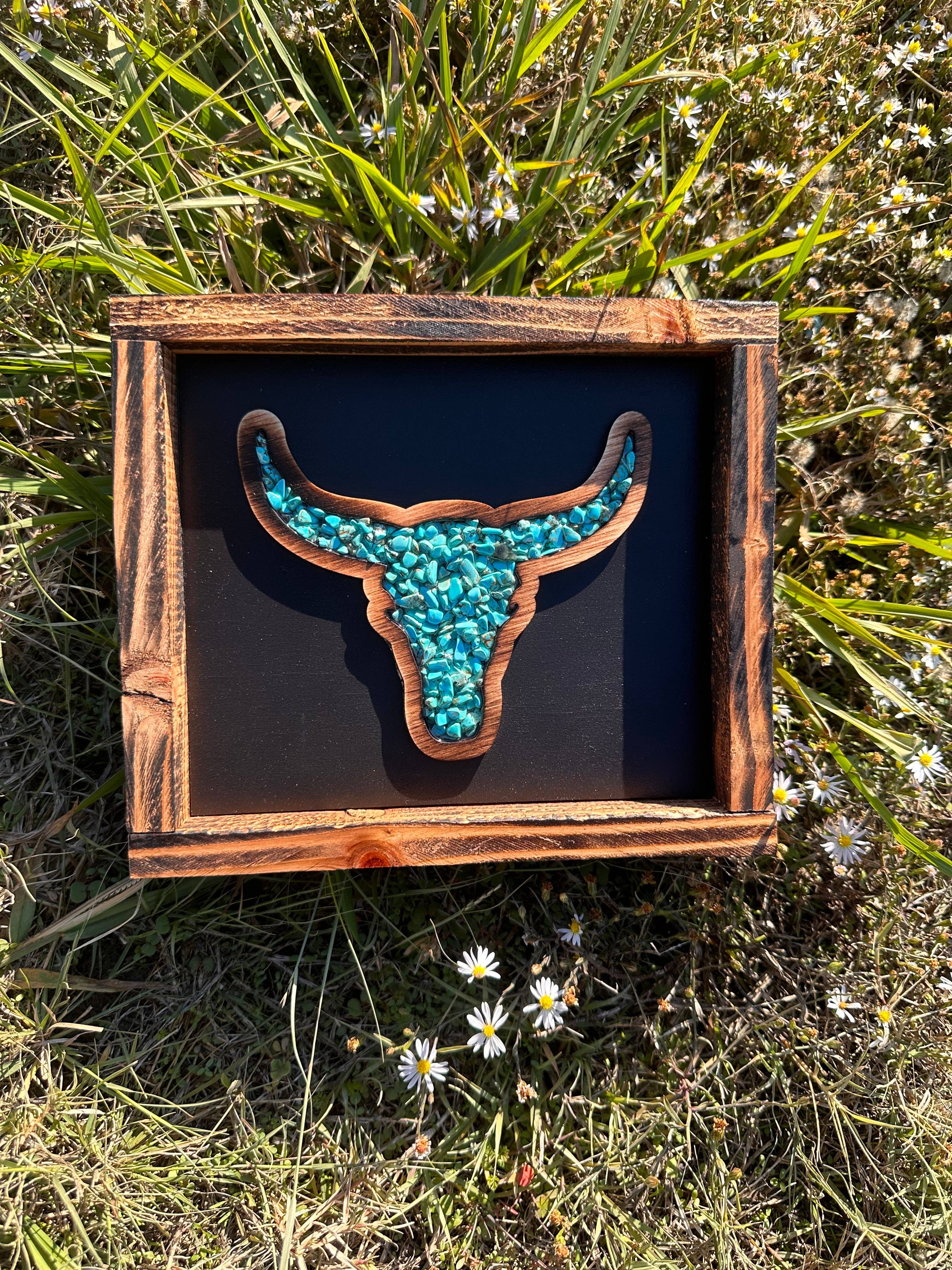 Handmade Small Bullskull with Turquoise