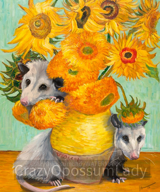 Vincent Van Gogh Yellow Flowers Sunflowers Opossum Print: 8x10