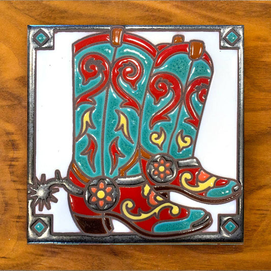 Cowboy Boots Handpainted Tile