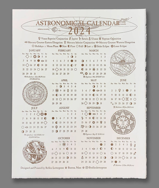 2024 Astronomical Calendar Letterpress Printed - Eclipse