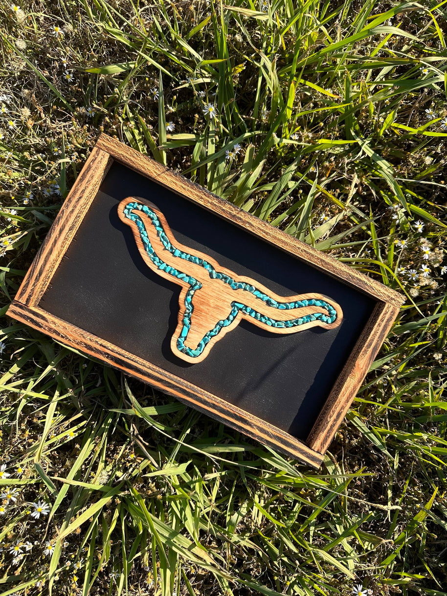Handmade Longhorn Decor - black with Turquoise