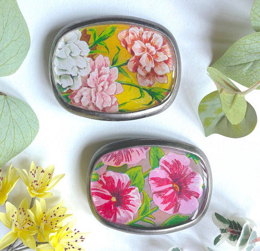 Belt buckle, botanical - vintage flowers, garden color