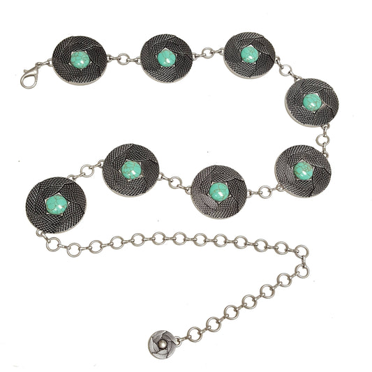 Round concho Chain belt with turquoise stone