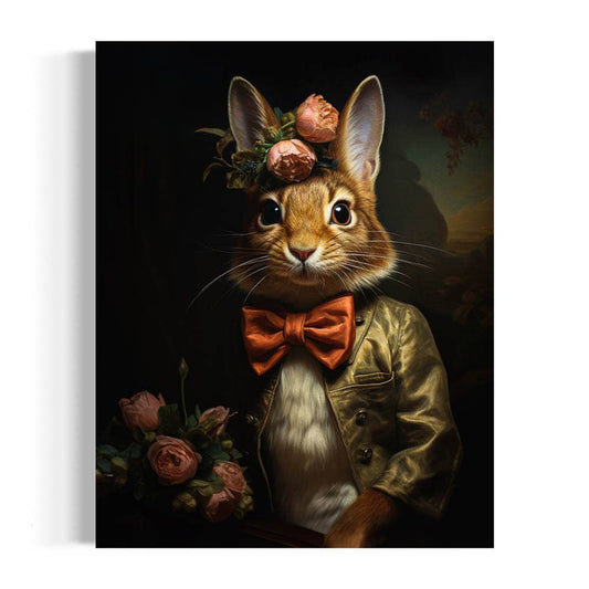 Victorian Rabbit With Pink Flowers  Wall Art