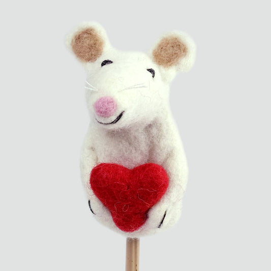 Felt Finger Puppets - Mouse with Red Heart