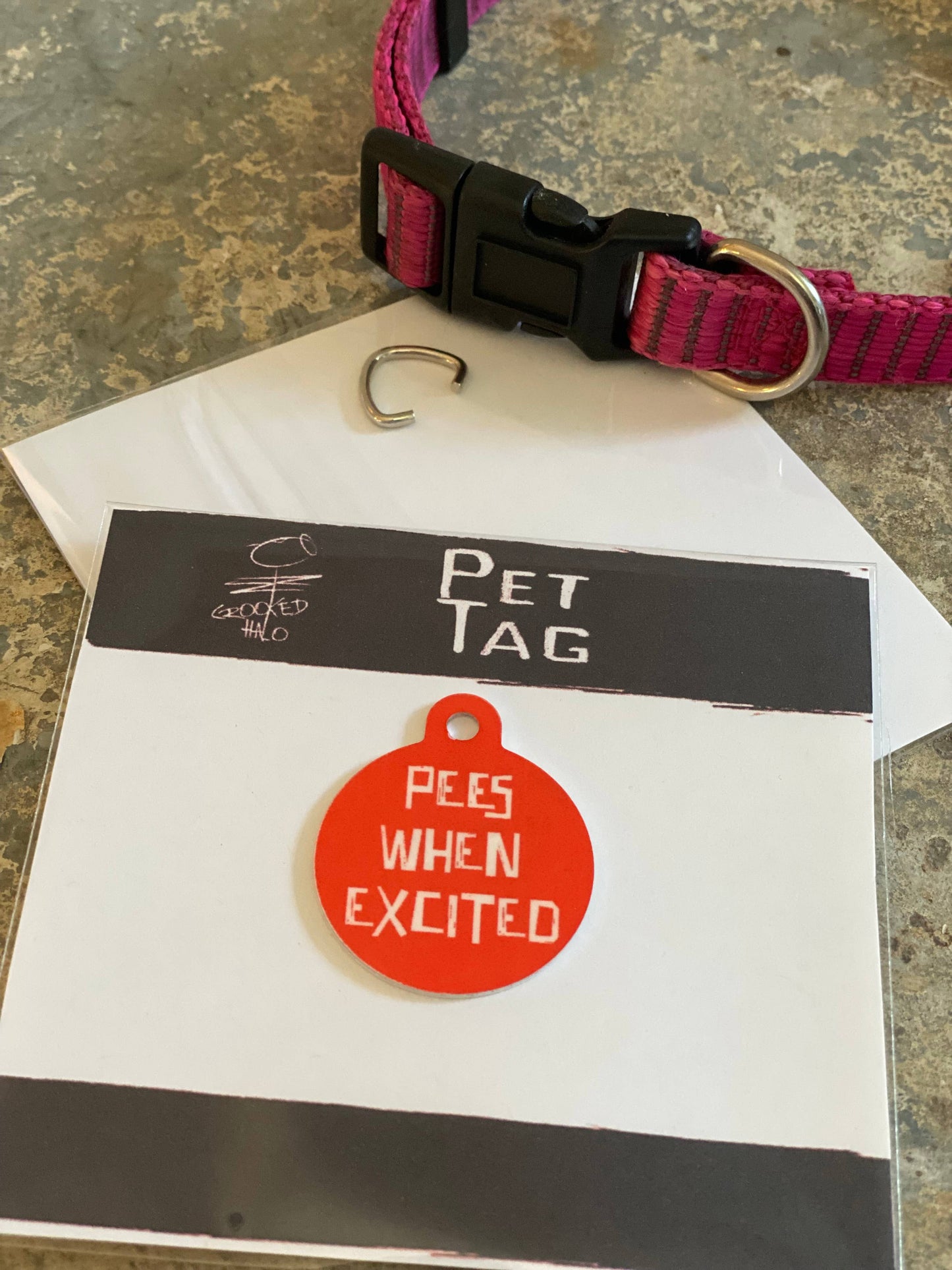 Crooked Halo - "Pees When Excited" Metal Pet Tag