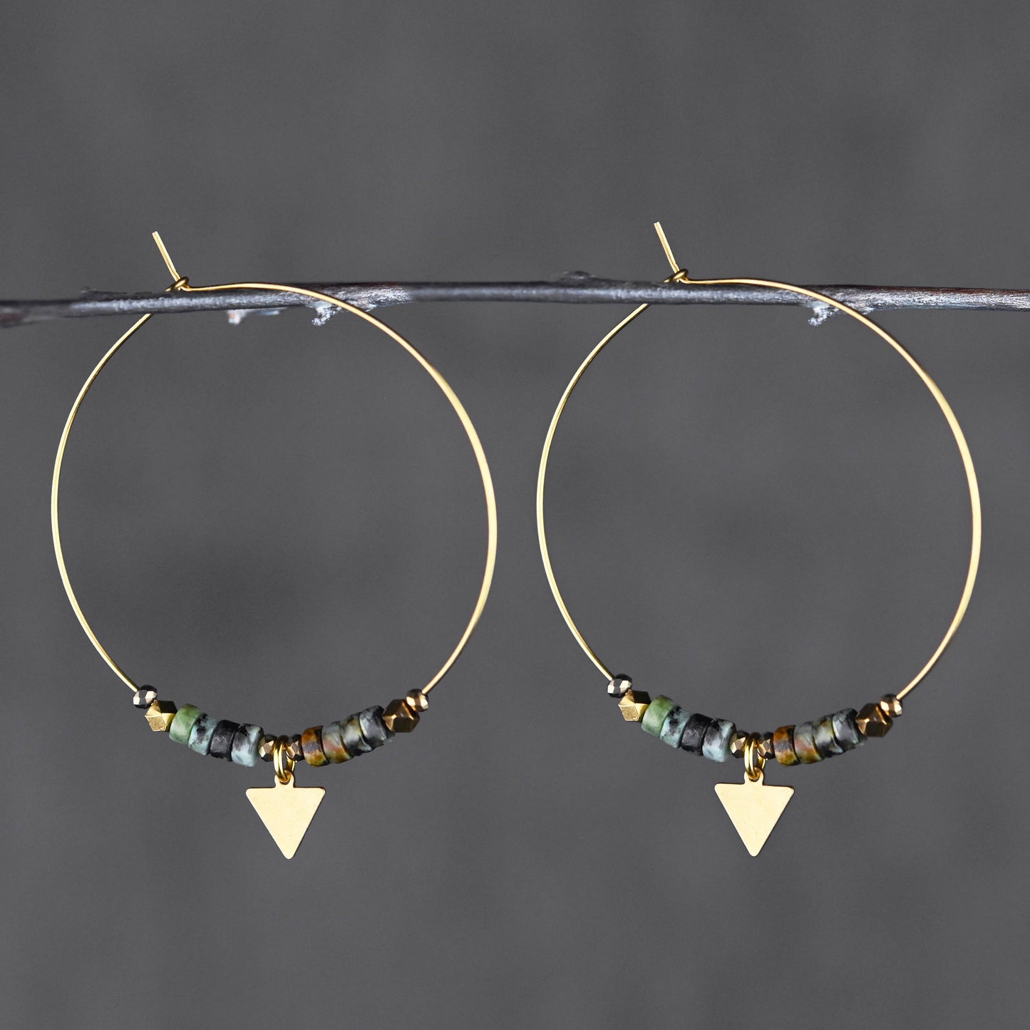 50mm Brass Hoops w/ African Turquoise & Arrow Earrings