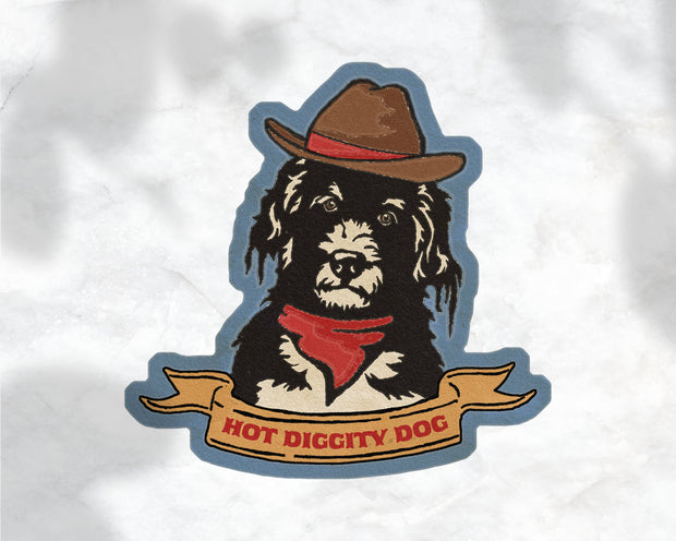 Hot Diggity Dog- Dog Cowboy Sticker: Matte