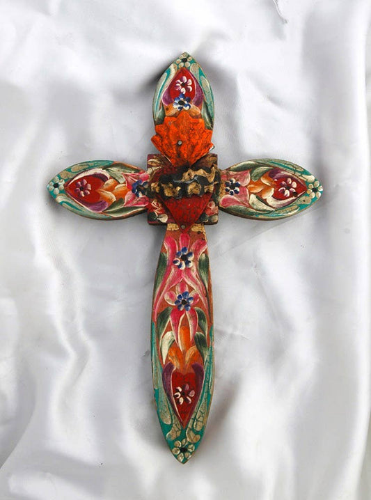 Mexican Hand-Painted Wall Cross Decor Accent