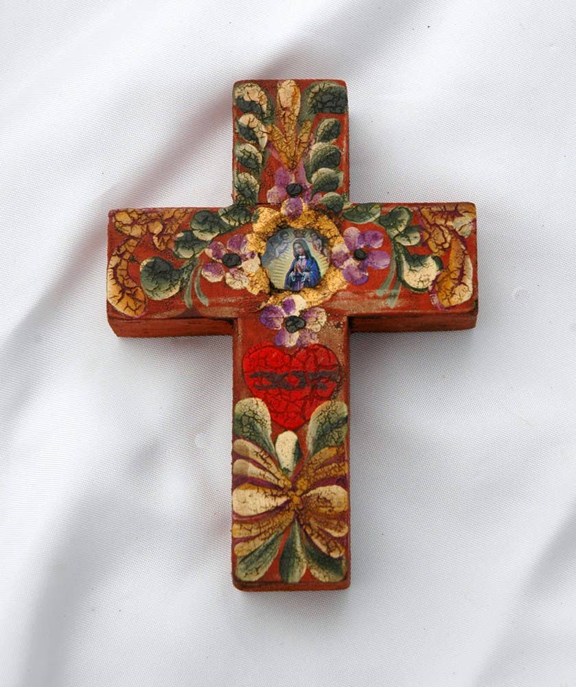Hand-Painted Mexican Wall Cross Accent
