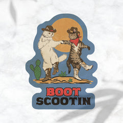 Boot Scootin Kitties Sticker, Dancing Cowboy Cats