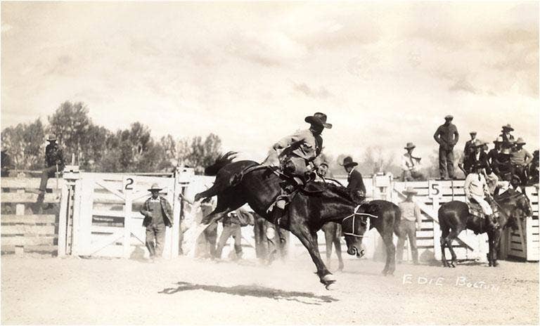 Rodeo Cowboy on Bucking Horse Vintage Art Print