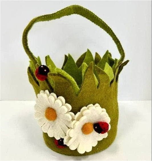 Easter Decor Felt Easter Basket with Daisies and Ladybugs